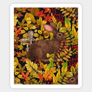 Autumn Rabbit on black Sticker